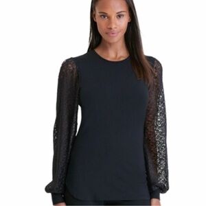 Lauren Ralph Lauren Black Blouse with Lace Sleeves | Size XL